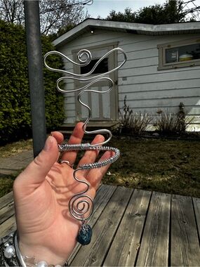 Handcrafted Silver Wire Swirl arm cuff with crystal